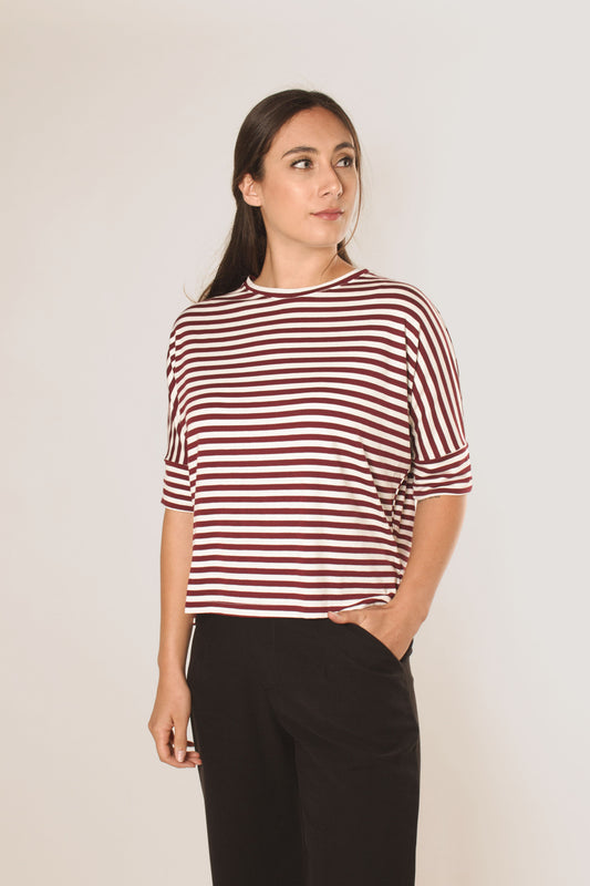 Polera Nona - Rayas burdeo